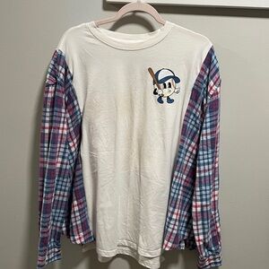 Upcycled Plaid Sleeve Graphic Long Sleeve Shirt
